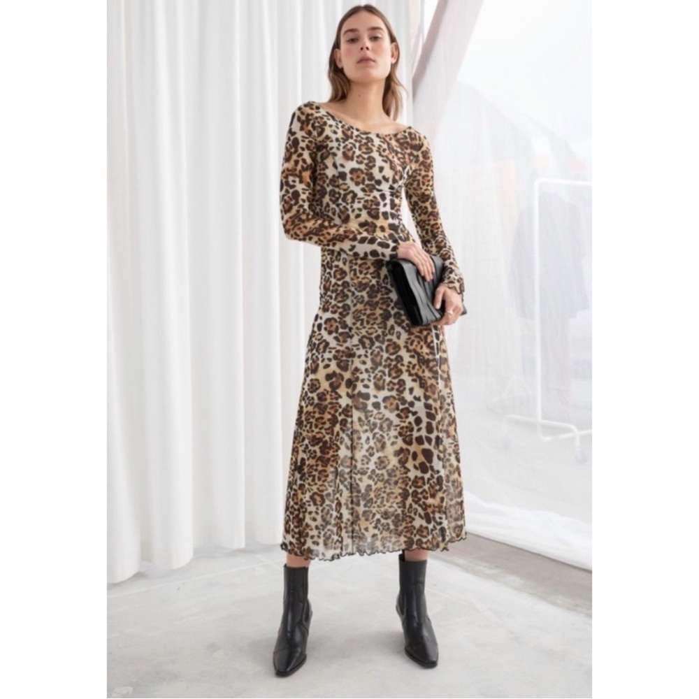 & OTHER STORIES Mesh Jaguar Midi Dress
